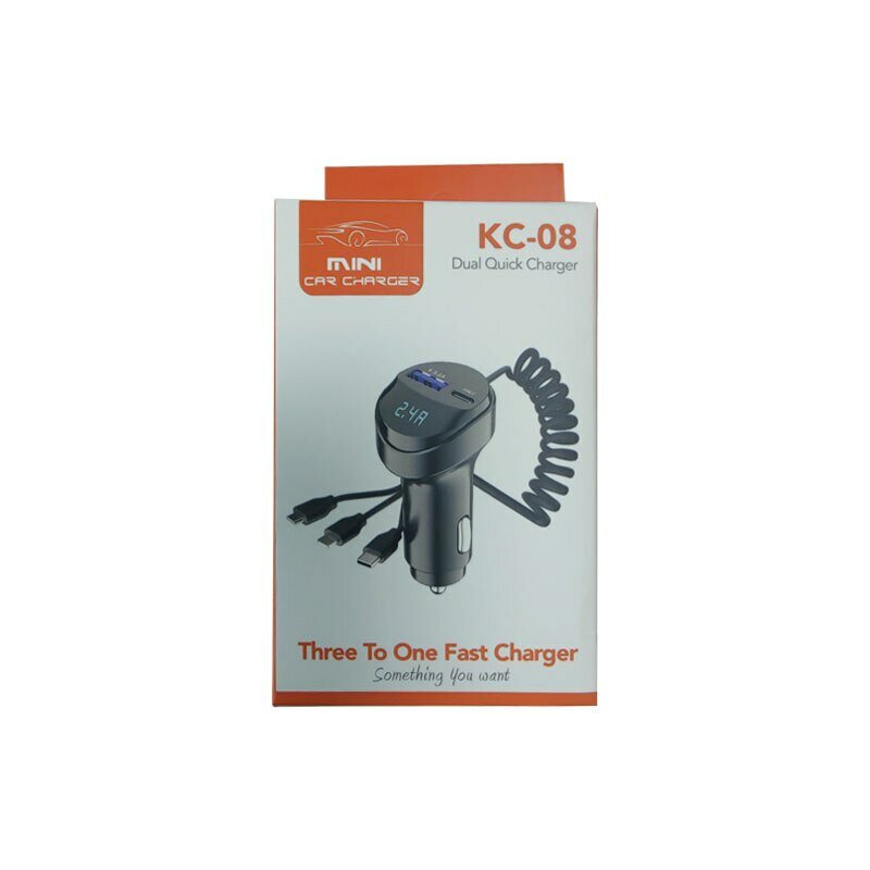 55W 2 portas USB Fast Car Phone Charger 3.1A com Voltagem Display Car três em um cabo de carregamento retrátil USB