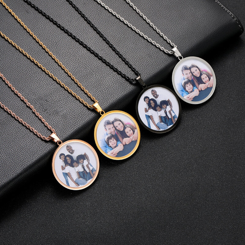 Custom Photo Necklace Personalized Picture Stainless Steel Pendant Colorful Circle Photo Necklace For Women Men Memorial Gift