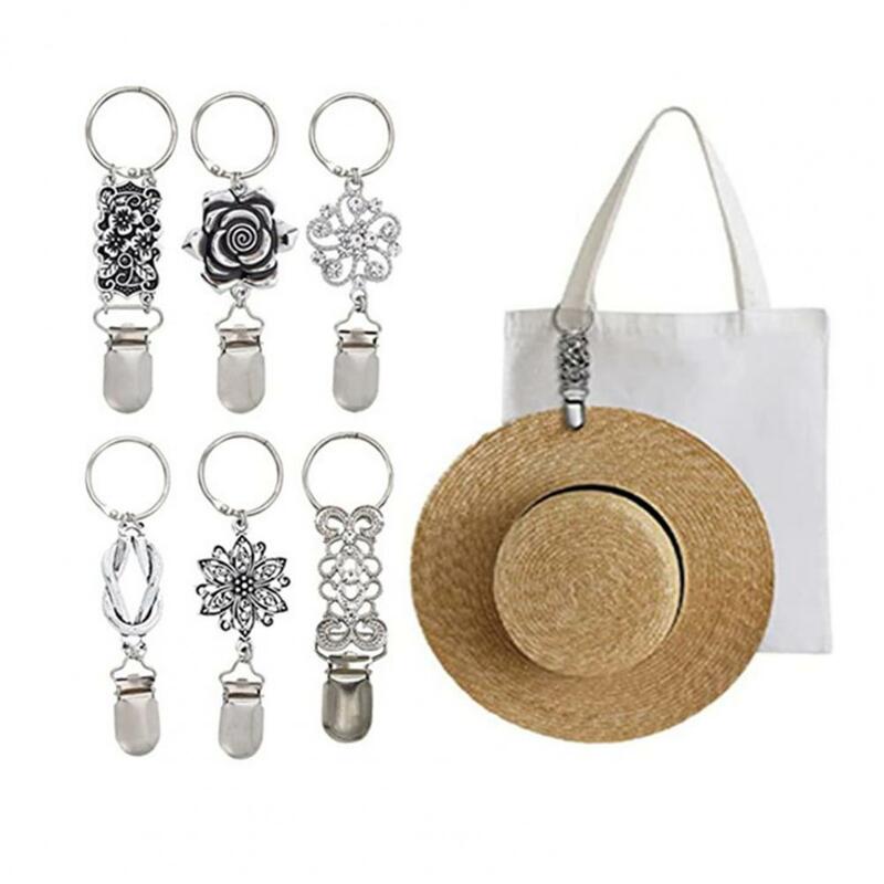 1pc Bag Hat Clip Vintage Metallic Flower Pattern Strong Grip Hanging Items Detachable Travel Luggage Hat Clip Outdoor Accessory