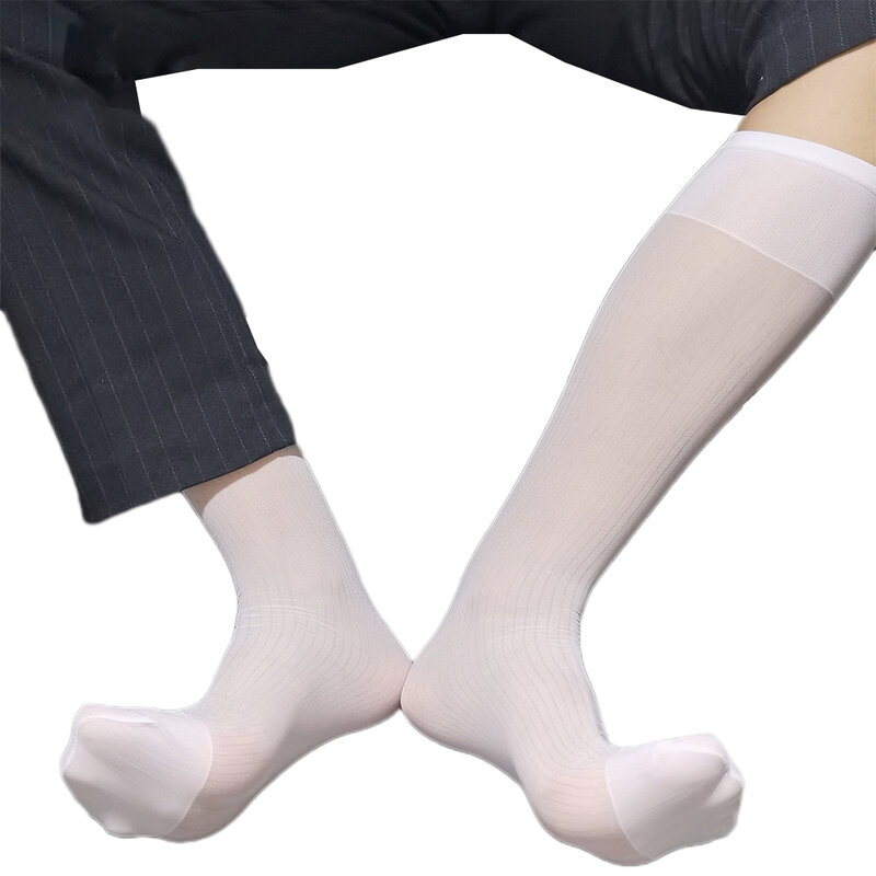 1 пара, мужские сексуальные ультратонкие шелковистые носки, прозрачные чулки, повседневные деловые носки средней длины для мужчин