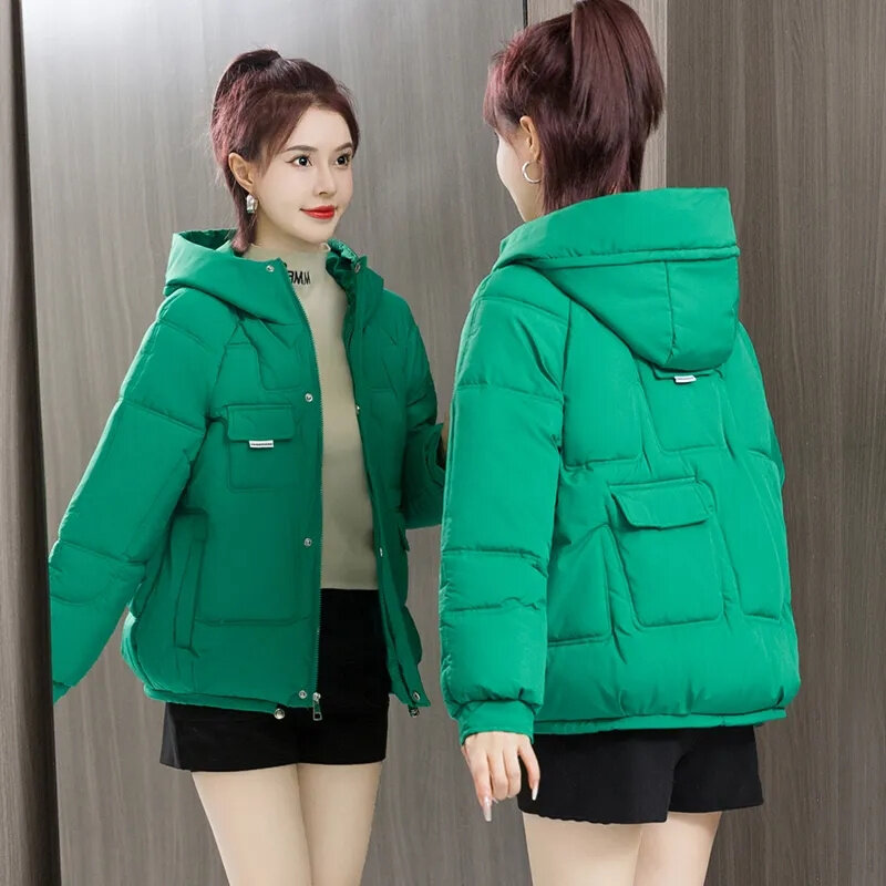 여성용 코튼 패딩 후드 재킷, 두꺼운 따뜻한 퍼퍼 코트, 캐주얼 파카, 루즈 아웃웨어, 겨울 재킷, 2023 신상