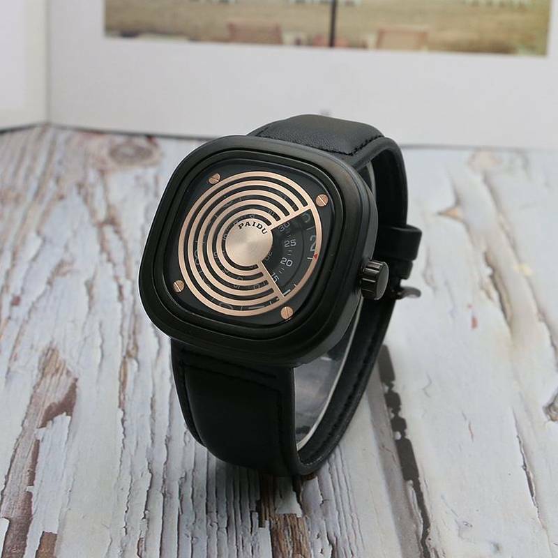 Fashion Square Watches Men Sports Watches Creative Turntable Leather Band Quartz Wristwatches Male Watch Reloj Hombre