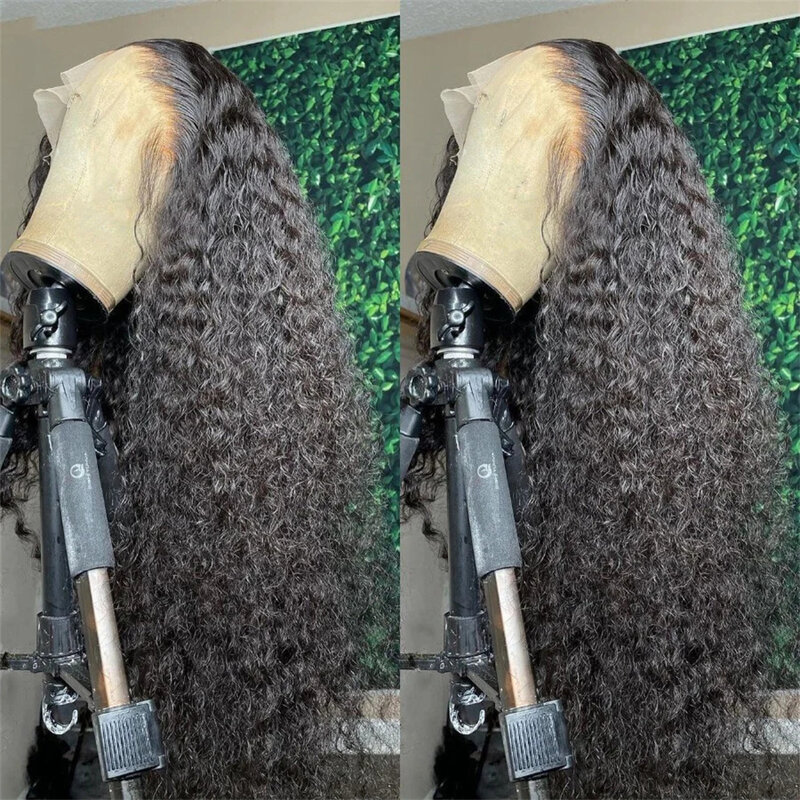 Peruca de cabelo humano frontal transparente para mulheres, perucas encaracoladas de água, 200% brasileiras, onda profunda solta, peruca sem cola, HD, 13x6, 40"