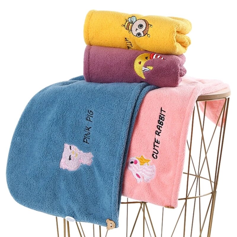 Magic Microfiber Hair Drying Towel, Super Absorbent Hair Dry Wrap with Button, Bath Shower Cap, Lady Turban Head