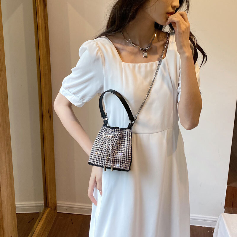 Neue Mode weibliche Mini Umhängetaschen Frauen Designer glänzende Eimer Handtasche bling Diamant Hochzeits feier Umhängetasche
