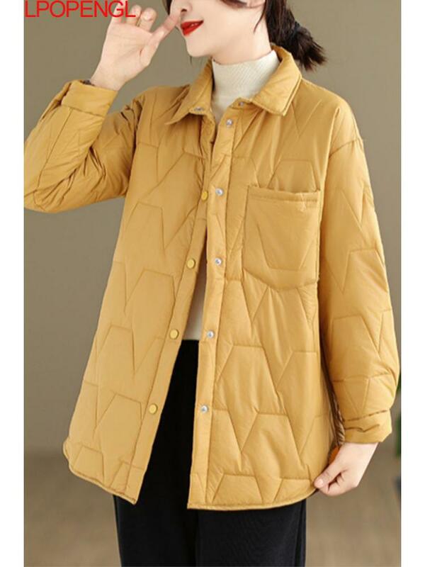 Jaqueta de algodão de peito único feminina, casaco solto, casual quente e grosso, streetwear literário, mangas compridas, estilo coreano, outono e inverno