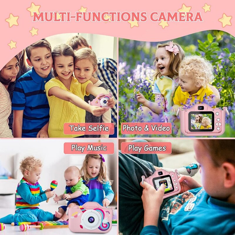 유니콘 카메라 세트 어린이 장난감 디지털 카메라, 생일 선물, 핑크 블루, 3-9 세 남아 여아