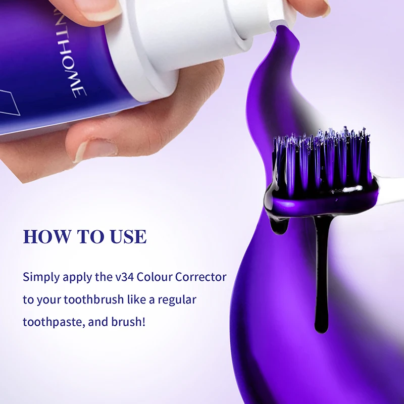SmileKit-pasta de dientes morada V34, 30ml, elimina el sarro, limpia la higiene bucal, aliento fresco, blanqueamiento, productos para el cuidado de los dientes