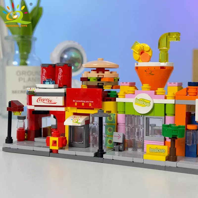 Kompatibel mit Bausteinen, um Mini City Commercial Street Decoration Modell Kinder Lernspiel zeug zu montieren