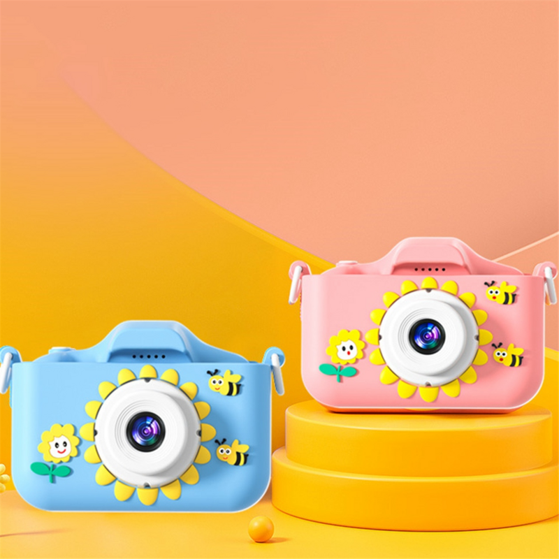 Cámara Digital HD 96MPT para niños, videocámara recargable con Zoom compacto, dibujo de girasol, color rosa