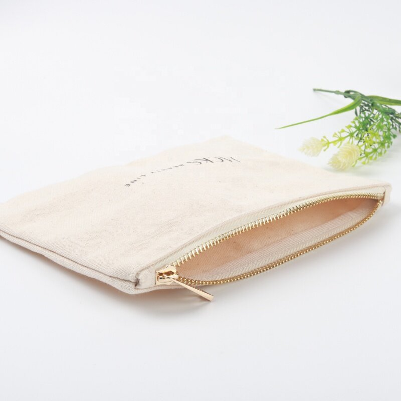 Customized productWholesale Zipper Makeup Bag Eco-Friendly Cotton Canvas  Accessory Pouch Double Sided Cosmetic Bag