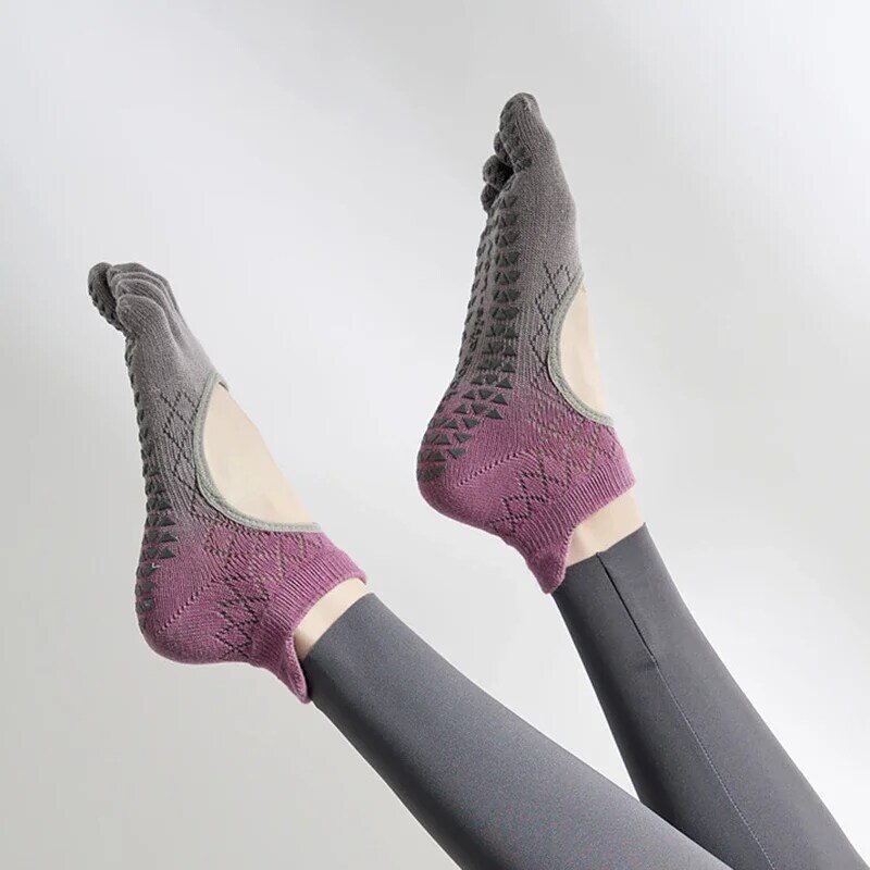 Calcetines de cinco dedos para mujer, medias de tobillo bajo, antideslizantes, de silicona, para Yoga y Pilates