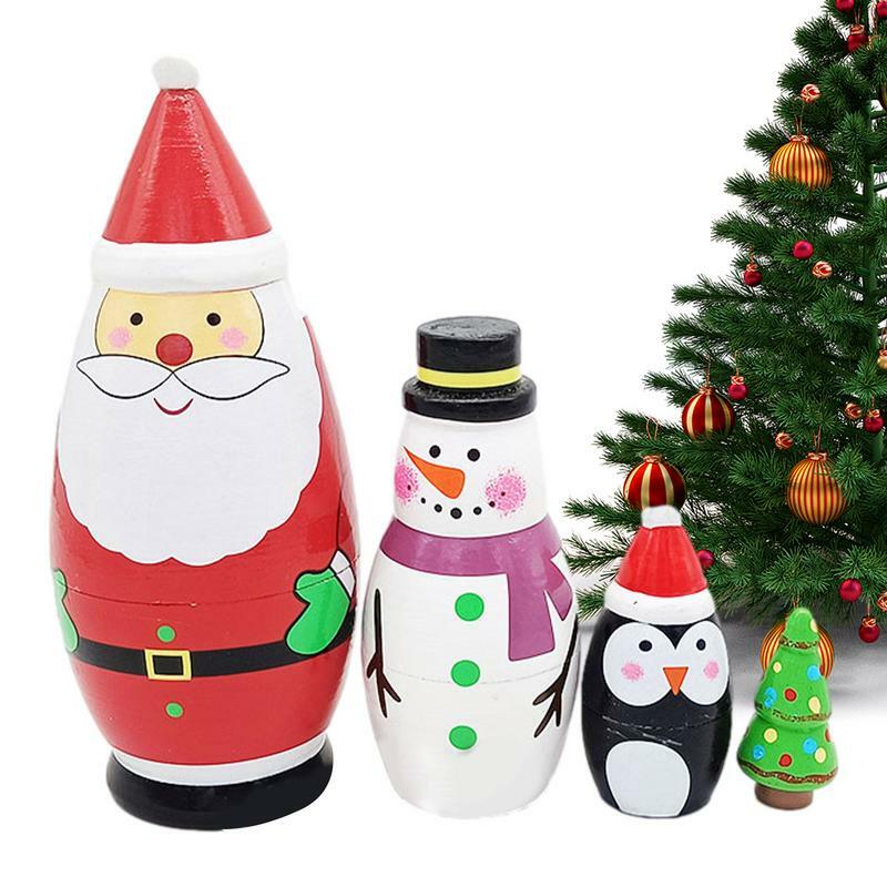 Russische Nist puppen Weihnachten russische Stapel puppen Spielzeug Holz handgemachte versch achtelte Set Mat roschka Puppen Spielzeug für Kinder Kleinkind