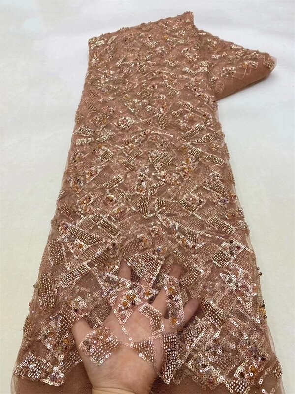 Tessuto di pizzo di Tulle francese con paillettes africane, ricamo, alta qualità, fucsia, perline di lusso, da sposa, tessuto di pizzo da sposa 2024