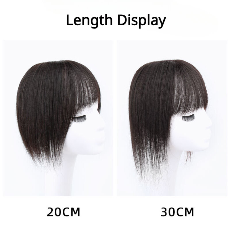 Wig sutra untuk wanita, Wig dasar rambut asli Multi ukuran 20/30 CM dengan klip poni, potongan rambut lurus untuk penipis Wig untuk wanita