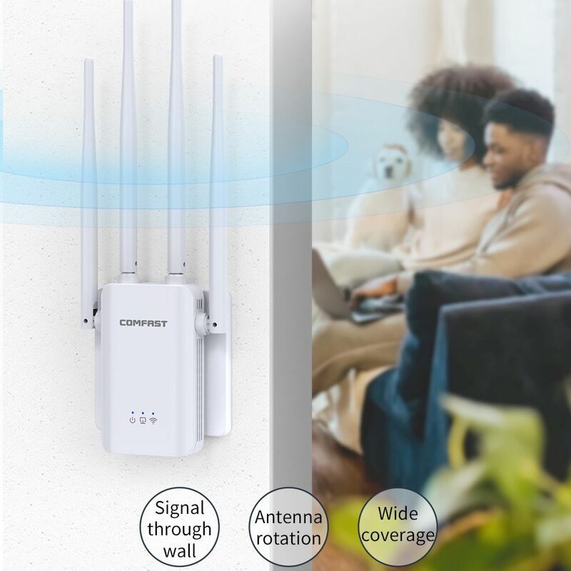5ghz WiFi Repeater 1200Mbps Router WiFi Extender Amplifier 2.4G/5GHz Wi-Fi Signal Booster Long Range Network with 4*3dBi antenna