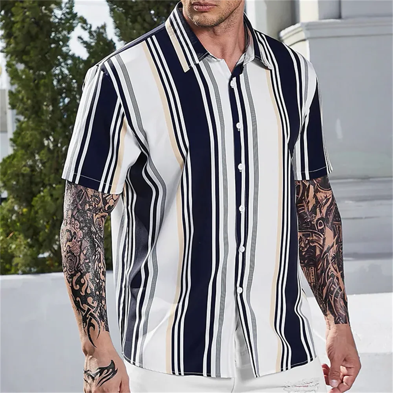 Hawaii Hemden für Männer Sommer lässig gestreiften Druck Hemd Kurzarm übergroße Straße Herren Designer Kleidung Camisas de Hombre
