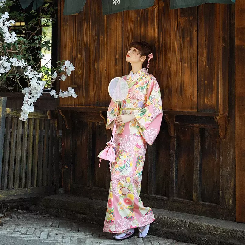 Sakura Girl Kimono Dress Moonlight Flower Japanese Style Yukata Bathrobe Women Floral Print Haori Japan Uniform Cosplay Costume