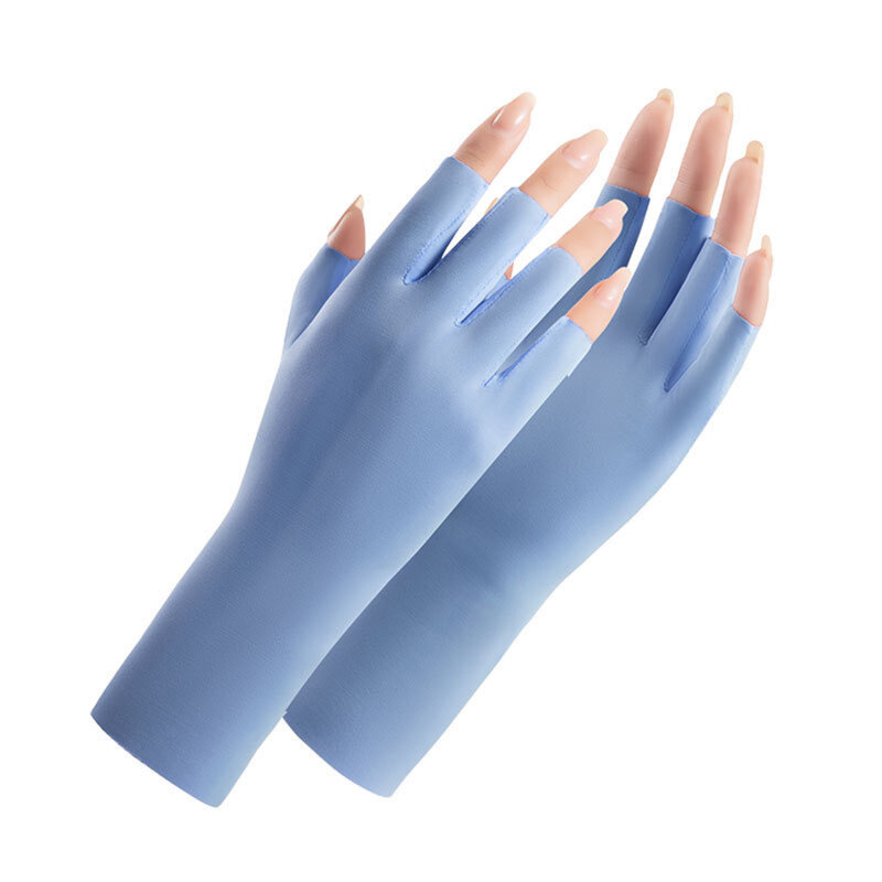 Luvas meio dedos de seda gelo verão para mulheres, luvas respiráveis, fina, sem dedos, condução ao ar livre, protetor solar