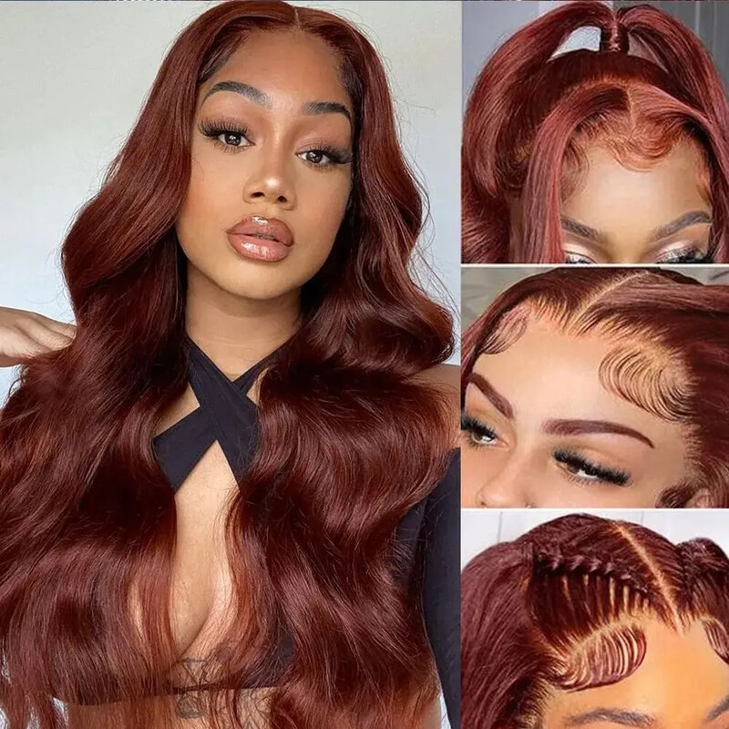 13x4 Lace Wigs Reddish Brown Body Wave Lace Frontal Human Hair Wig 30 Inch Frontal Glueless Human Hair Wig Brazilian Pre Plucke