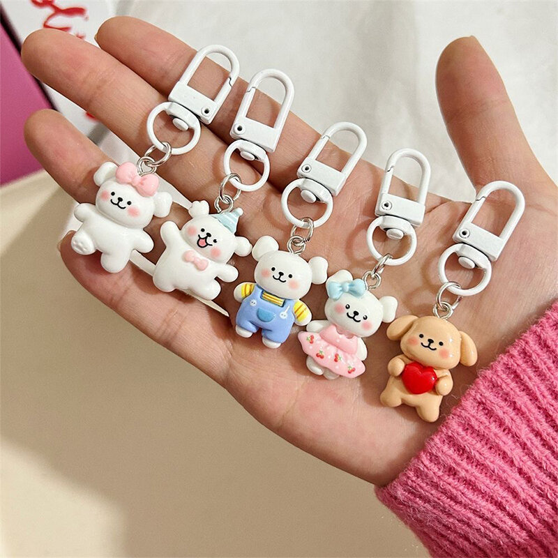 Cartoon Cute Puppy Keychain Cute Butterfly Knot Love Overalls Cherry Skirt Dog Keyring Pendant Backpack Charms Car Bag Gifts