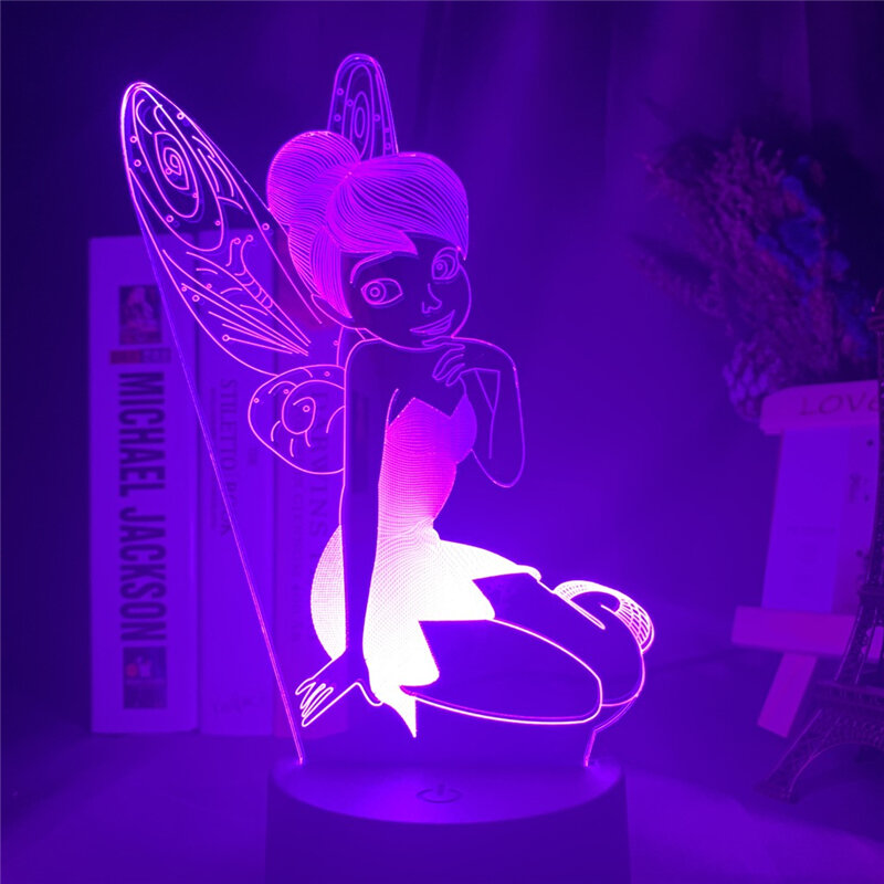 요정 팅커벨 피규어 LED 야간 조명, 3D 비주얼 조명, 공주 팅커벨 홈 장식, 색상 변경, 환상 테이블 램프