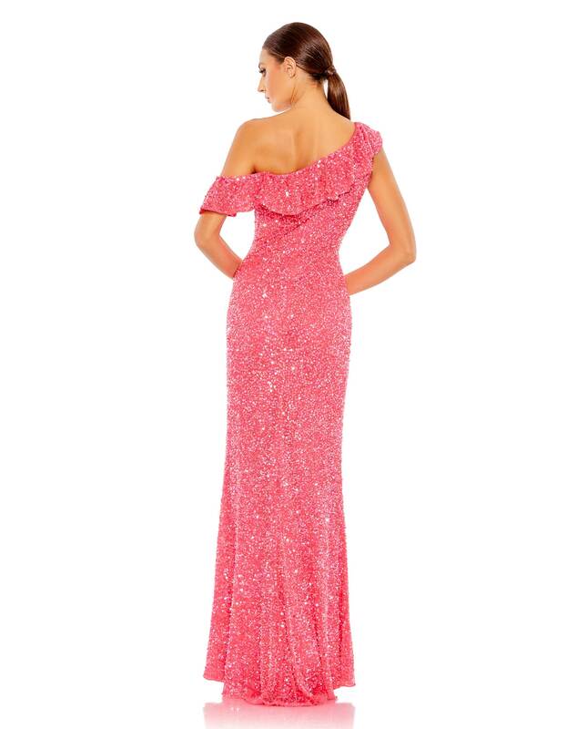 Sexy One-shoulder Sequin Mermaid Dress Sleeveless Backless Tight Floor-Length Ruffles Sleeves Cocktail Dress Formal Party Gowns