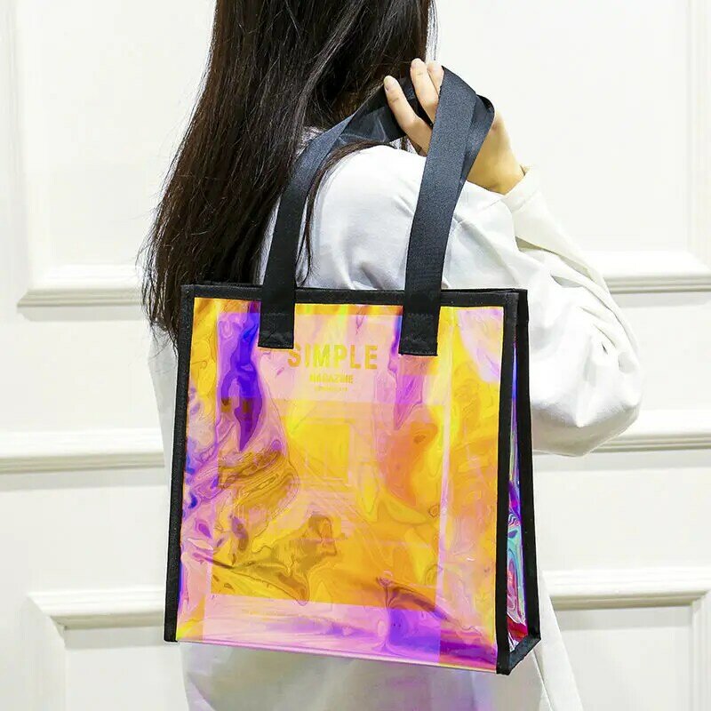 Летняя Повседневная вместительная прозрачная цветная Водонепроницаемая пляжная сумка для покупок, Дамская уличная Сумочка, подарочная сумка