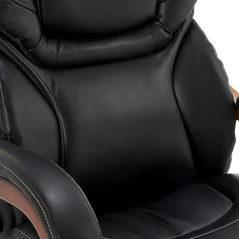 Chaise de bureau ergonomique en cuir collé, avec dossier haut réglable et soutien lombaire, 30.5D x 27.25W x 47H, noir