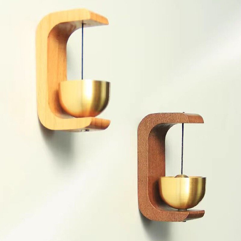 Minimalism Solid Wooden Doorbell Aesthetic Magnetic Brass Wind Chimes Wireless Jingle Bell Entrance Door Bell Pendant Home Decor