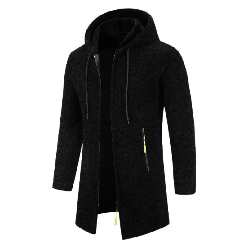 Casaco longo de inverno masculino, jaqueta de malha, quebra-vento de lã, moletom para baixo, casaco com zíper, casaco masculino, Marinha, 2023