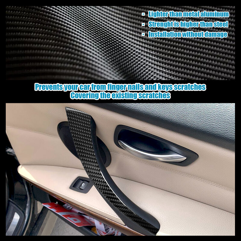 Autocollant intérieur de voiture gauche et droite en fibre de carbone, garniture de nervure de panneau d'accoudoir, poignée intérieure de porte, BMW E90, BMW E91, série 328, série 3, fantastique, 330