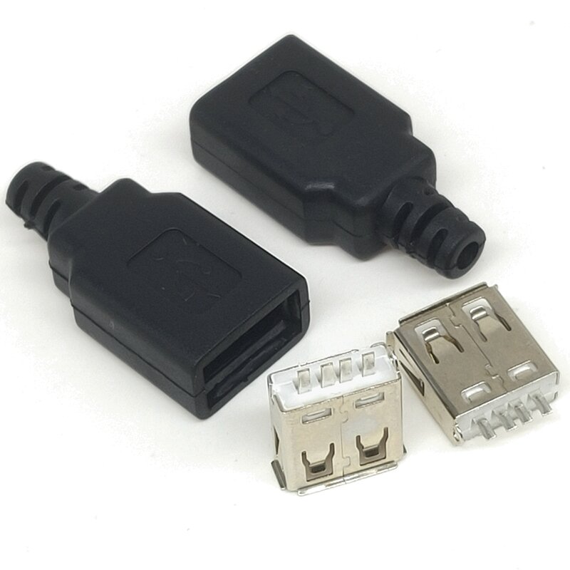 Prise USB femelle Type A 4 broches, 10 pièces, avec couvercle en plastique noir, kits de bricolage