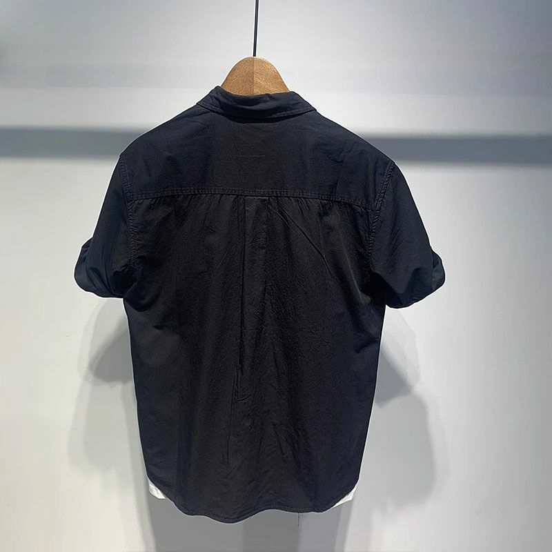 Blusa de manga corta con cuello cuadrado para hombre, ropa deportiva informal holgada, ajustada, con botones estampados, estilo Harajuku, a la moda, elegante
