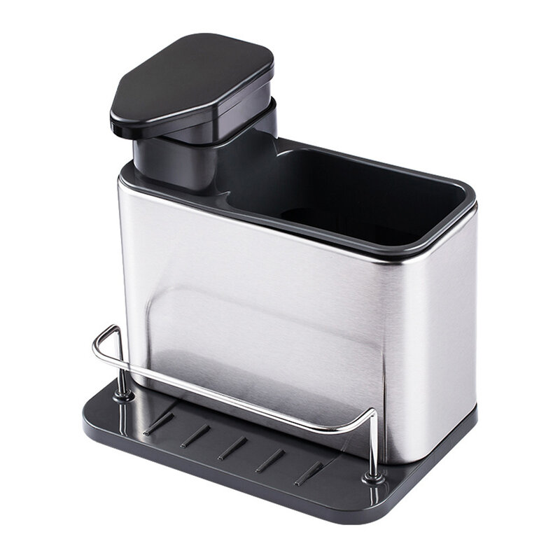 Dispensador de jabón 3 en 1 para cocina, soporte para esponja, bandeja organizadora para fregadero de acero inoxidable, estante escurridor a prueba de óxido
