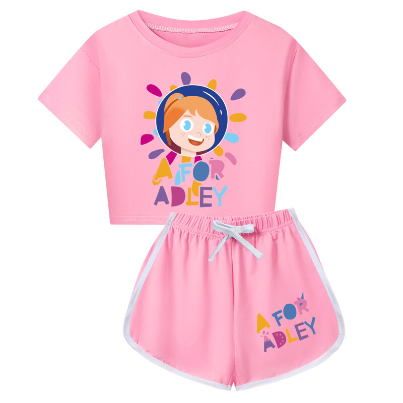A لـ ADLEY-ملابس غير رسمية للأطفال ، أولاد وبنات ، طقم ملابس جري صيفية ، تي شيرت بأكمام قصيرة وسراويل قصيرة ، مجموعتان