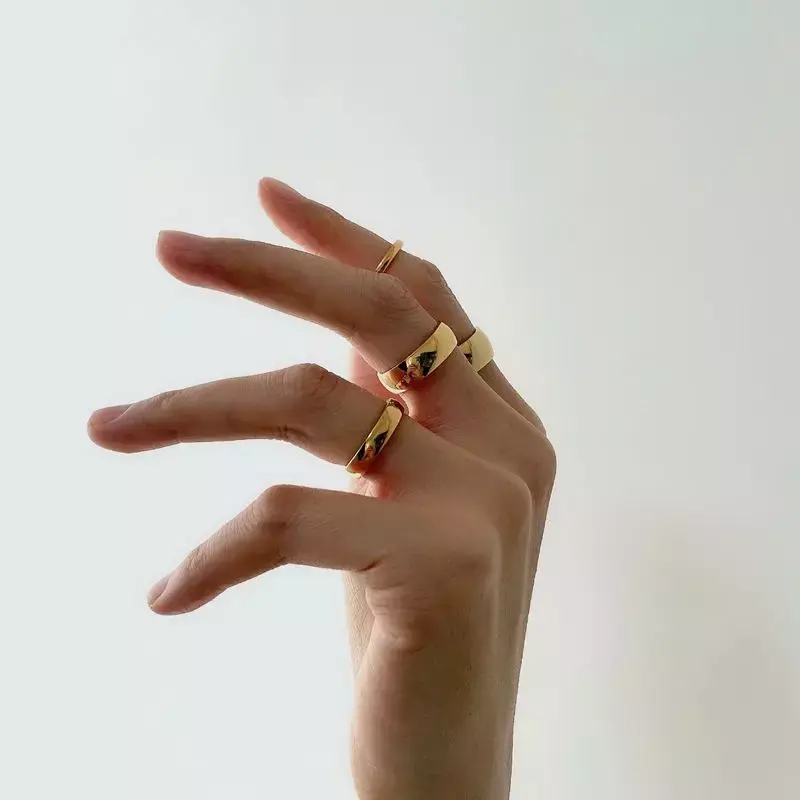 خاتم إصبع السبابة مطلي بالذهب للزوجين ، اسم محفور ، فتحة بسيطة ، أزياء نسائية شخصية بسيطة ، مقاس كبير 15