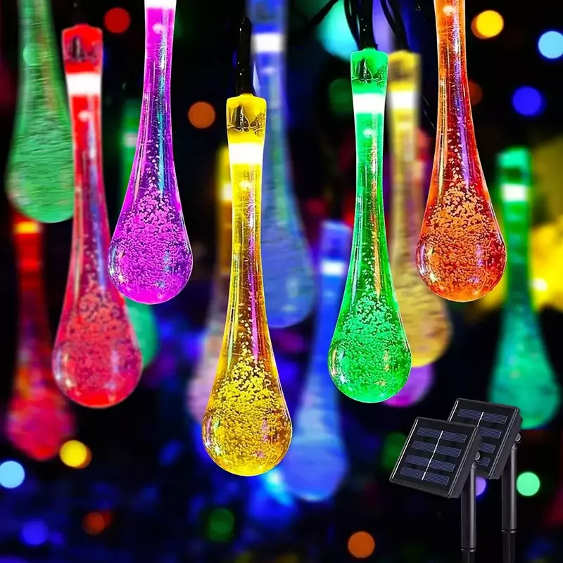 Led Outdoor Waterdruppels Solar Lamp String Lights 100/50/30/20Leds Fee Vakantie Kerstfeest Slinger Tuin Waterdicht