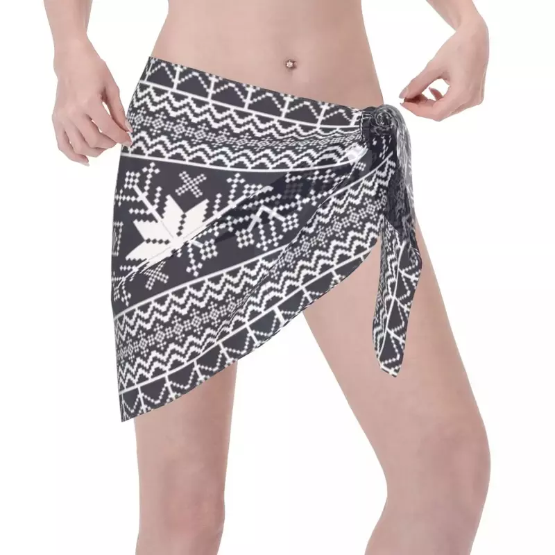 Donne Sexy modello geometrico Boho prospettiva breve sarong costume da bagno Coverups bikini covers-up gonne gonne corte da spiaggia