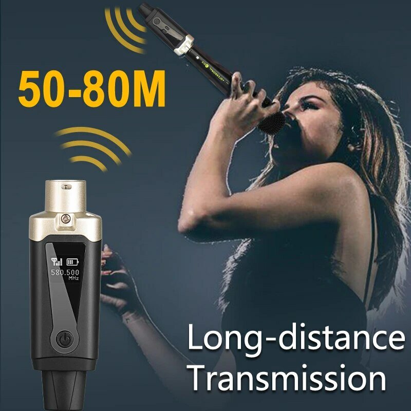 Mikrofon sistem nirkabel XLR, Mic konverter adaptor UHF otomatis pemancar pengaturan untuk Mic dinamis
