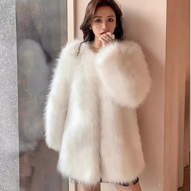 Casaco de pele de vison artificial feminino, casaco grosso e quente S ~ 2XL, moda superior de luxo, novo, outono e inverno, 2022