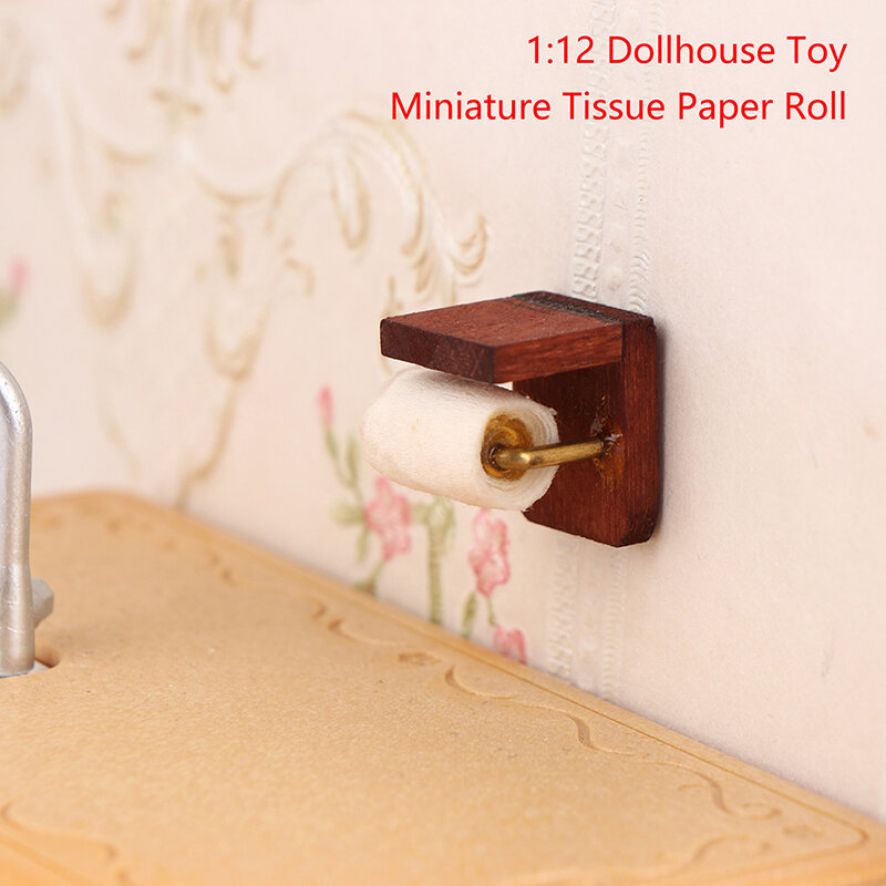 1:12 Dollhouse miniaturowy bibułka rolkę papieru z uchwytem drewniany stojak lalka Model dom łazienka scena Decor akcesoria do zabawek
