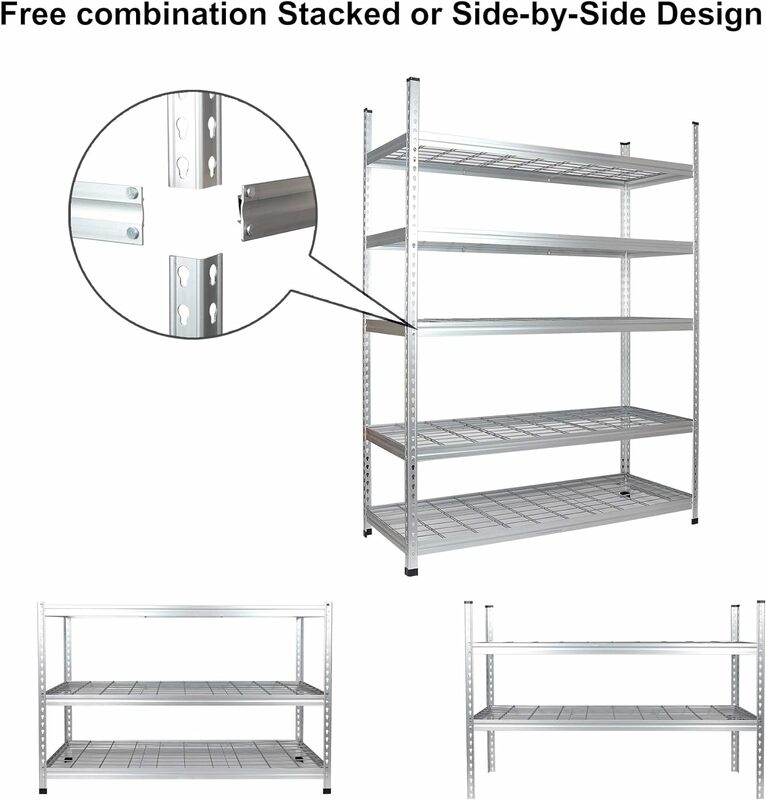 Heavy Duty Storage Shelving Unit, Double Post, 5 Shelf, High-Grade Aluminum, Silver, 60 x 24 x 78 Inch