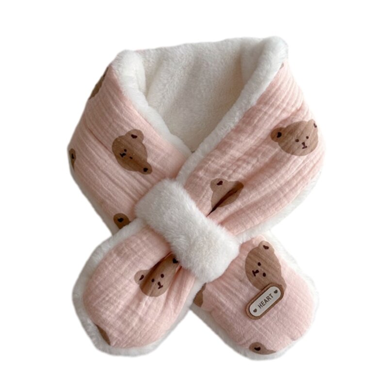 F62D bufanda con patrón oso encantador, cubierta cuello invierno para niños, manga a prueba viento