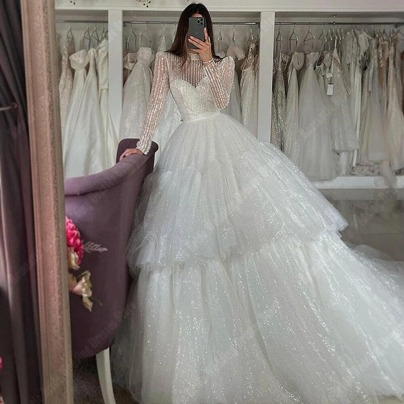 보헤미아 A 라인 여성용 웨딩 드레스, 밝은 레이스 인쇄 신부 가운, 걸레질 길이, 공주 약혼 2024