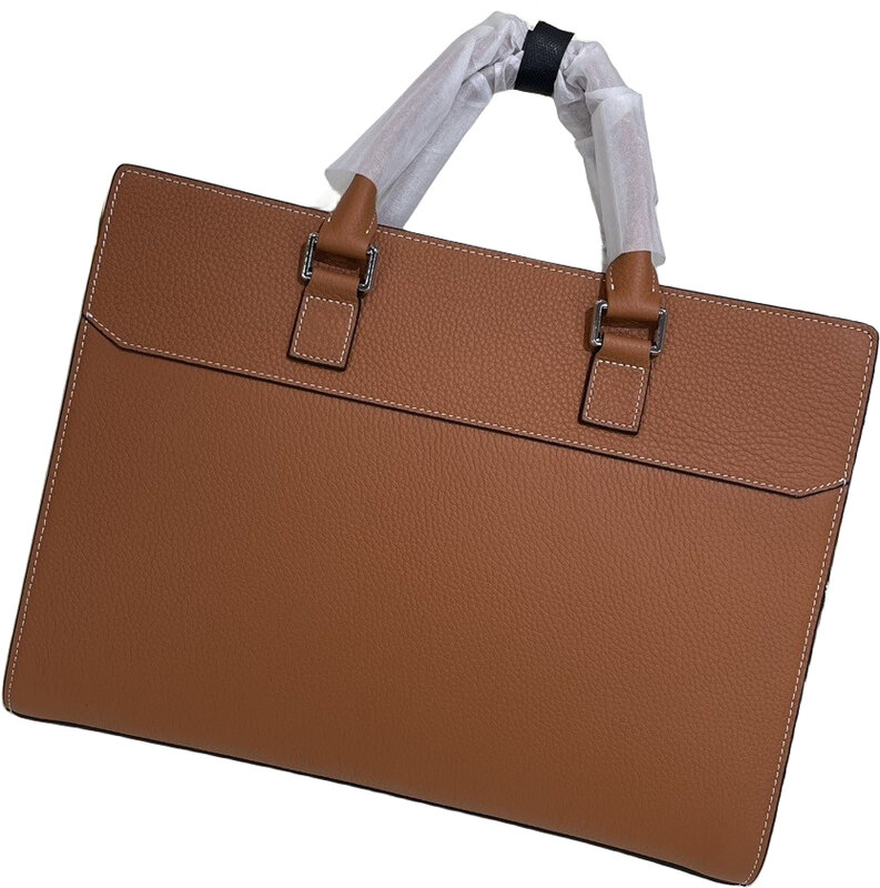 Leather Men's Fashion Personality  Portable Briefcase Business Pendulum Large Capacity Black Zipper Closure Computer Shoulder Ba