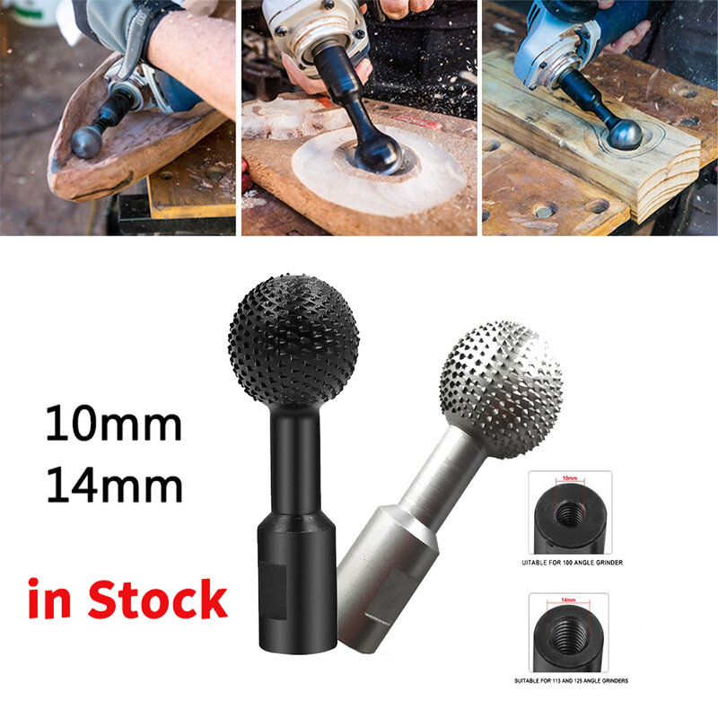 10mm/14mm Ball Gouge Spherical Spindles Shaped Wood Gouge Power Carving Attachment for Angle Grinder Wooden Groove Carving Tools