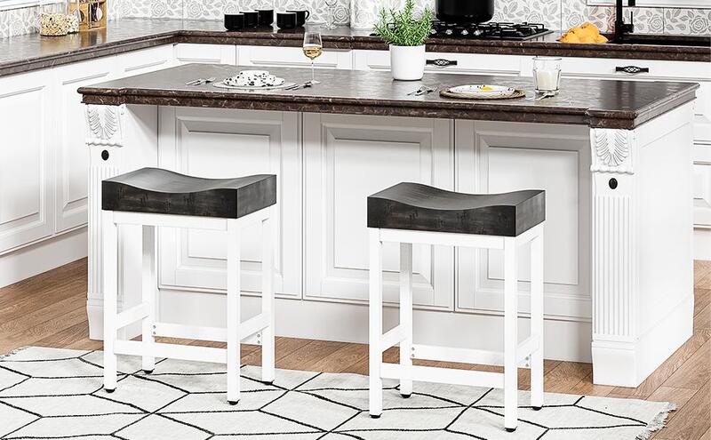 Bar Stools Set of 2, Counter Height Stools 25 Inch Saddle Stools, Wood Modern Kitchen Barstools with Metal Base