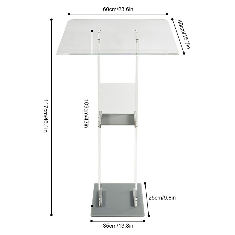 Support de podium en acrylique, support de podium transparent, support de pupitre en acrylique, étagère/podium en acrylique d'atterrissage