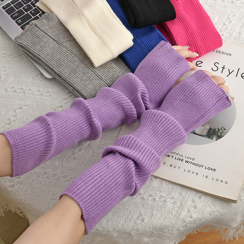 ถุงมือ Y2k แบบไม่มีนิ้วถุงมืออะนิเมะผู้หญิงถุงมือถักปลอกฤดูหนาวอนิเมะแขนสไตล์กอธข้อเท้าสไตล์ญี่ปุ่นฮาราจูกุ